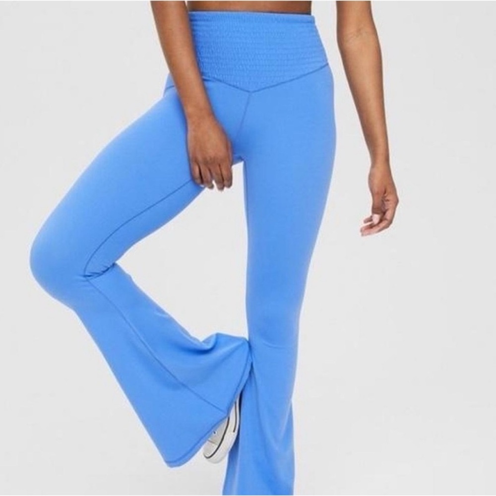 Aerie Offline Blue Smocked Waist Super Flare Leggings